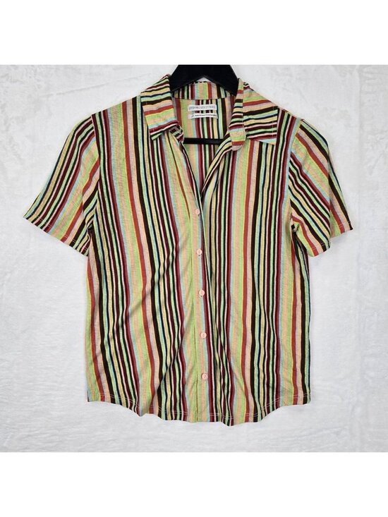 Tops - Multicolor Striped Blouse Button‎ Up Top Size Small Retro